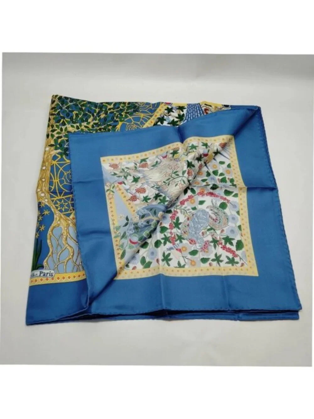 Authentic Hermès Axis Mundi Carré 90 Silk Scarf Blue Multicolor Square